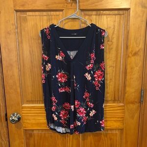 Papermoon Navy Sleeveless V-Neck Tank with Pink Floral Print
